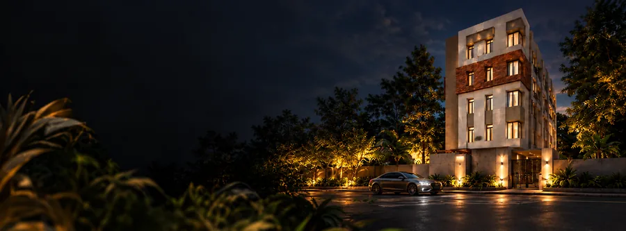 Unnatii illuminated at night