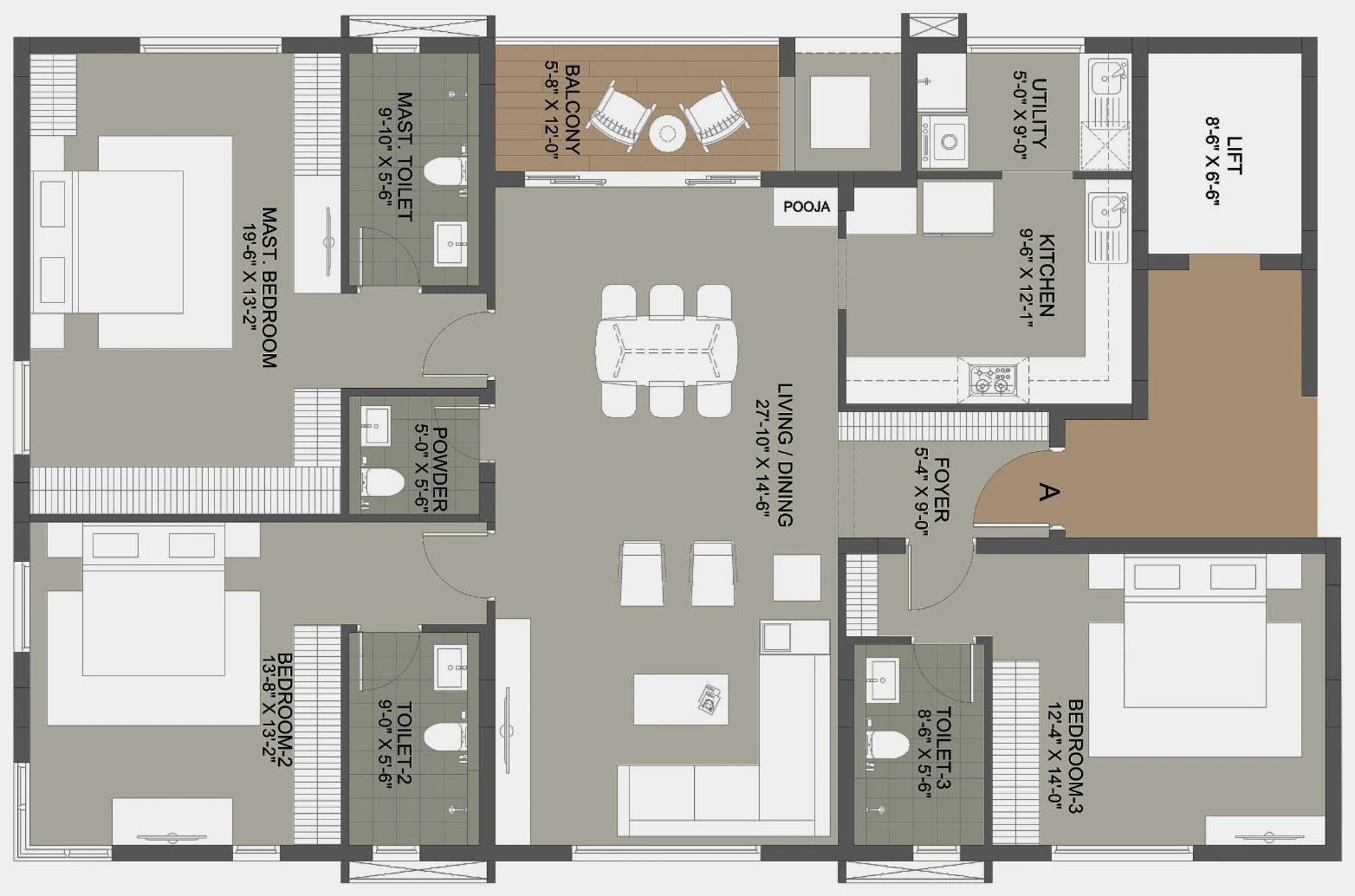 Unit A floor plan, original from the Unnatii brochure